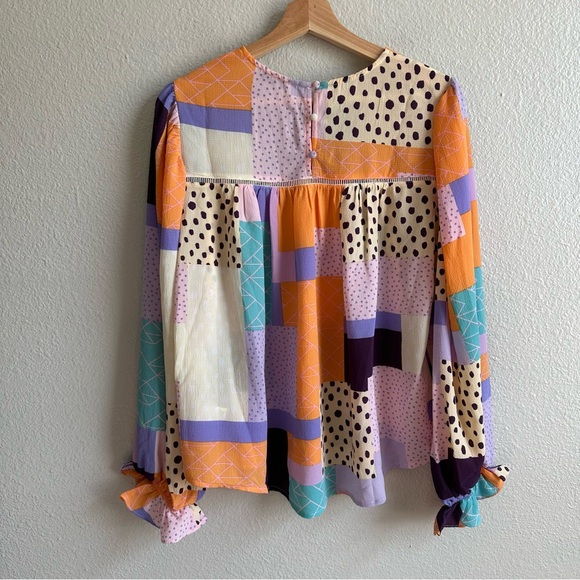Fate Do Your Best Lavender Purple Abstract Patchwork Blouse Women’s Size Small - Picture 10 of 11